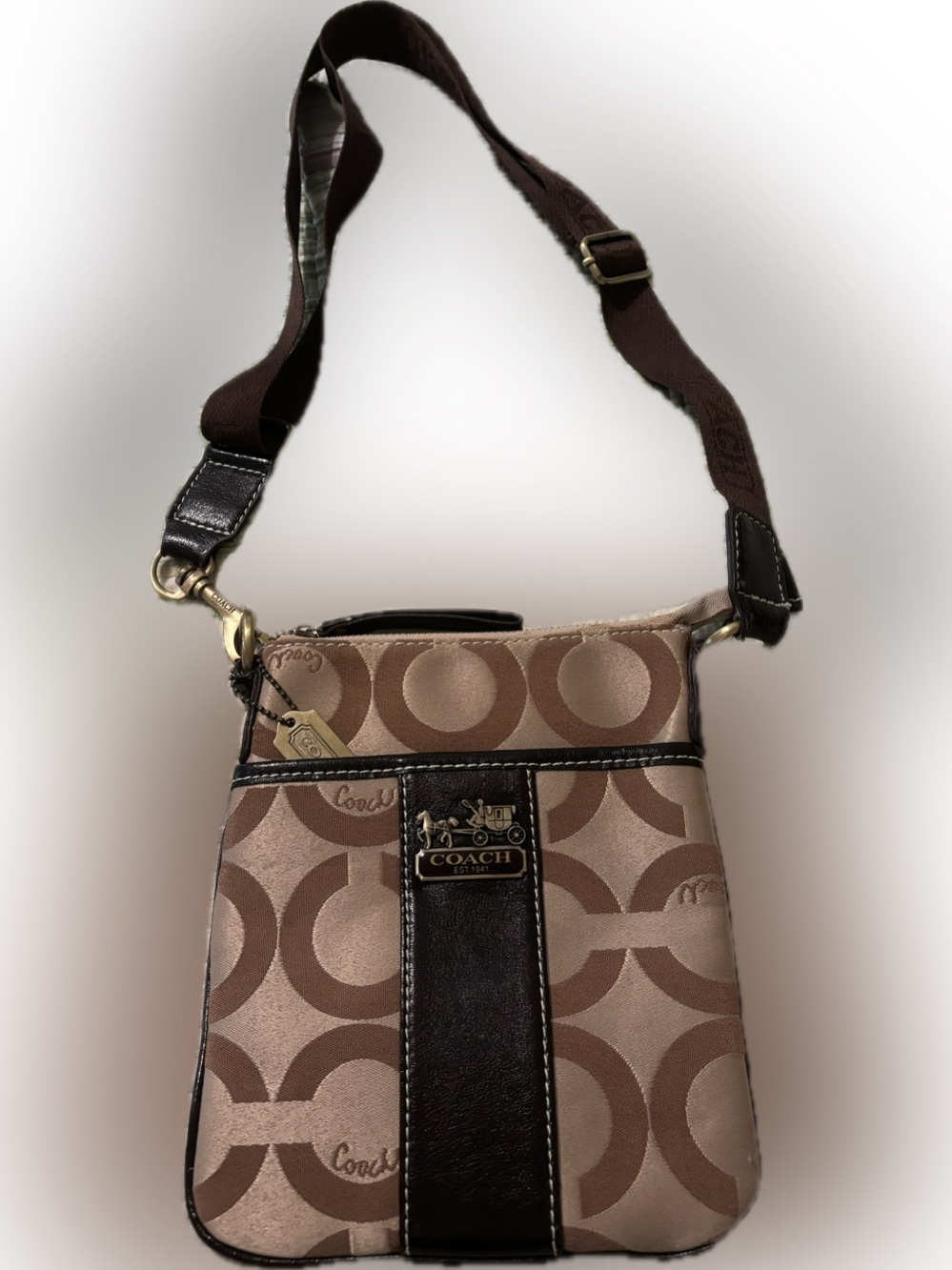 Coach brown and khaki Optic C signature swingpack crossbody